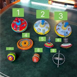 Buyer’s Choice Lot #1 of Vintage Antique Toy Tin Spinning Tops